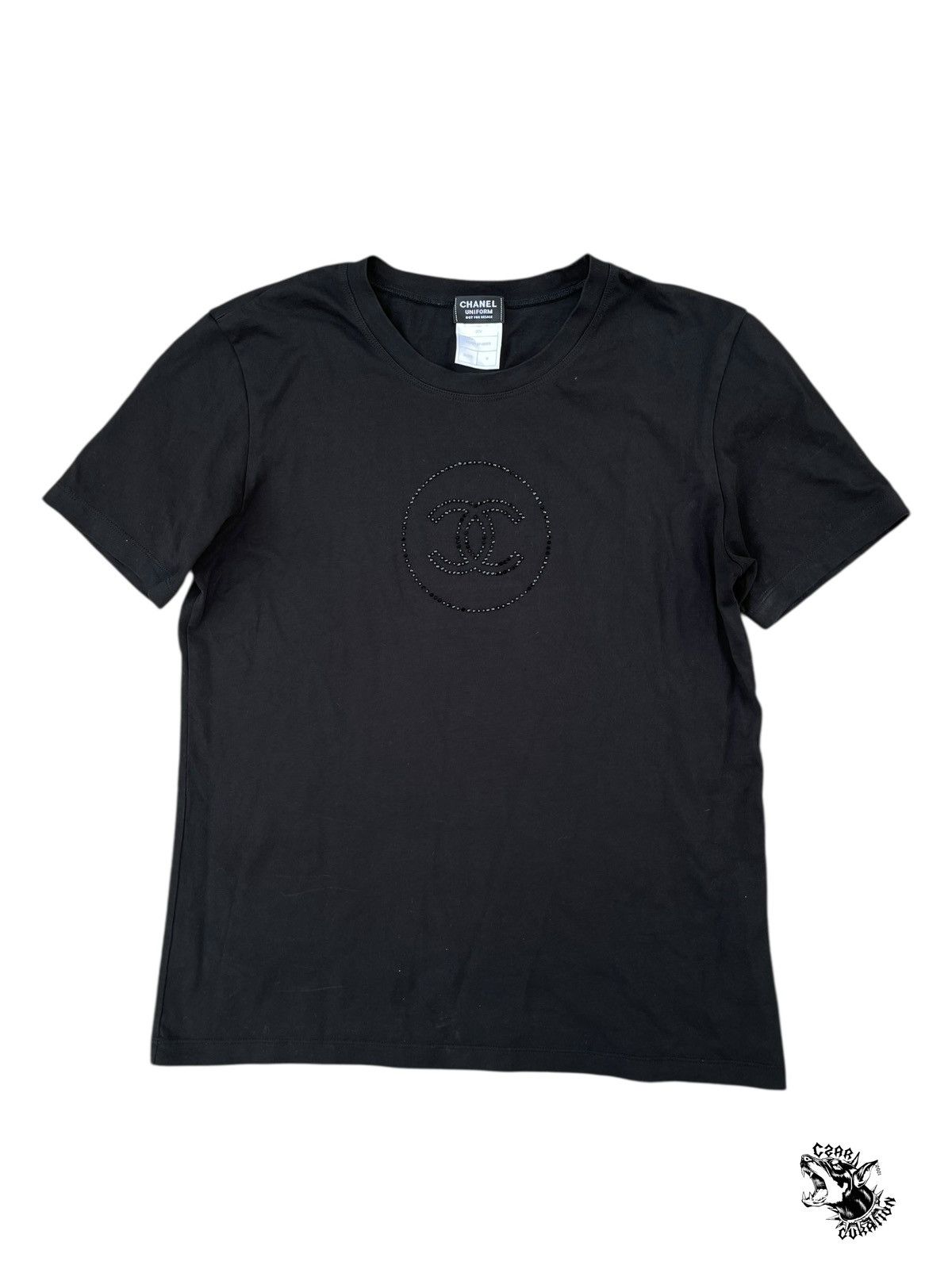 Chanel Chanel White & Black CC Logo Embroidered T-Shirt