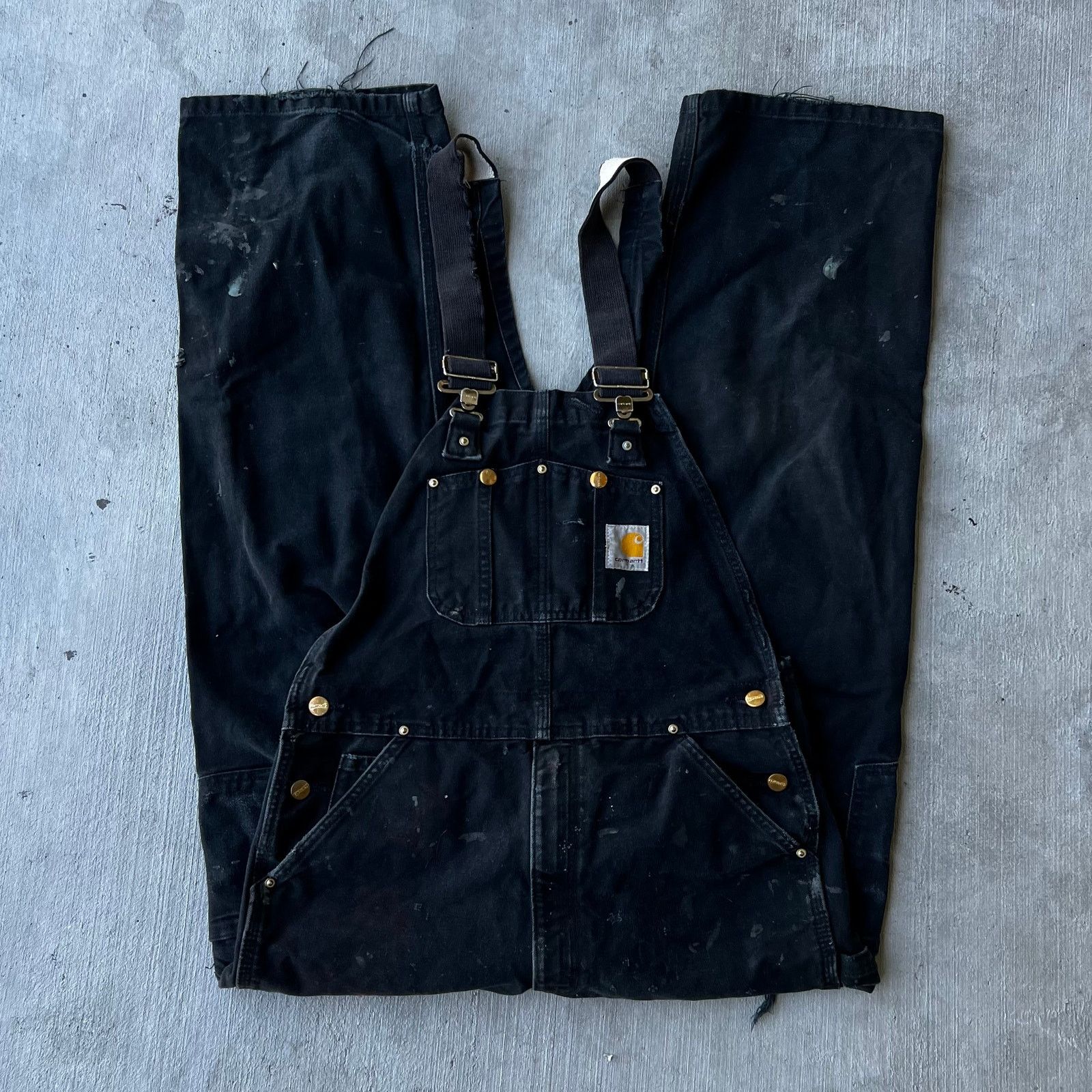 Carhartt faded black double knee work wear overalls pants