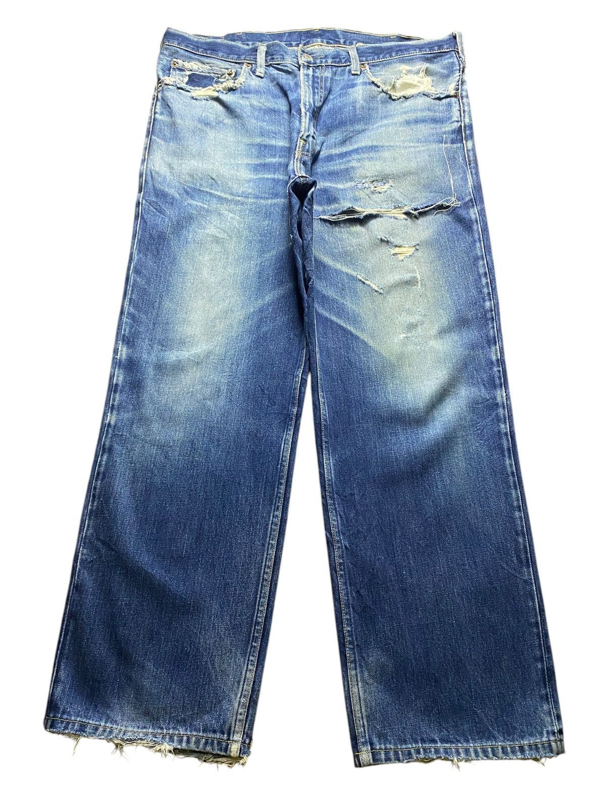 Vintage Levis 502 Blue Wash Ripped Straight Jeans