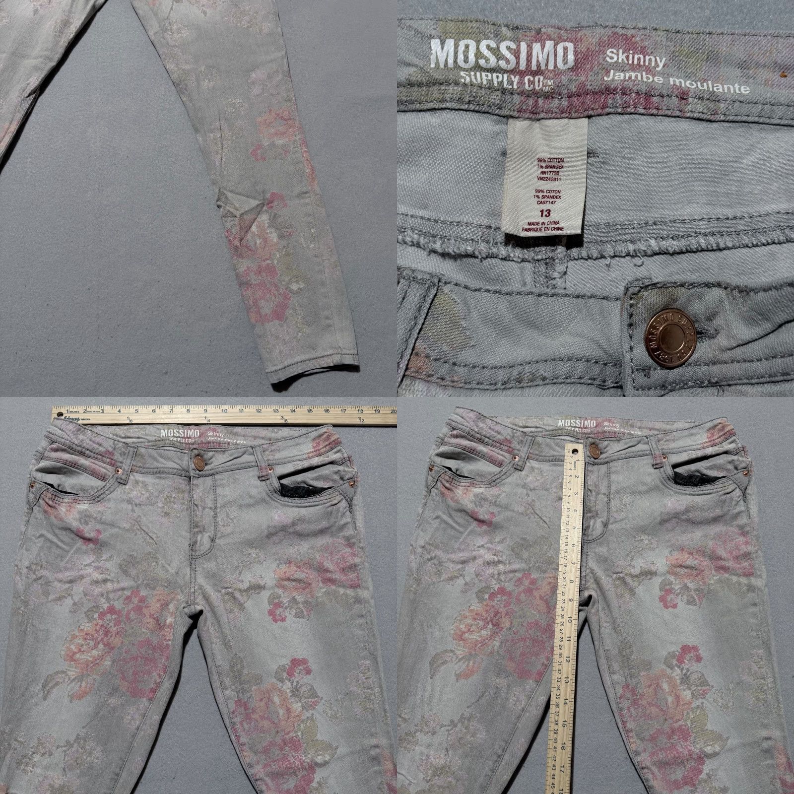Mossimo Mossimo Jeans Women’s Gray Floral Denim Stretch Mid Rise Skinny Zip Fly - 13 Size 34" / US 12 / IT 48 - 8 Thumbnail