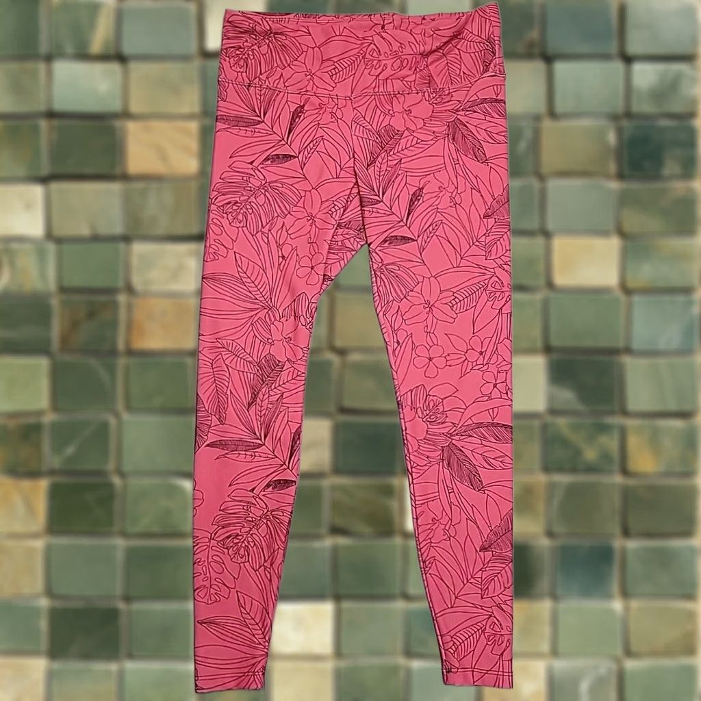 Vintage Shredly Pants Womens Large Pink Floral Legging Yoga Athleisure Made in USA Size 36" / US 14 / IT 50 - 1 Thumbnail