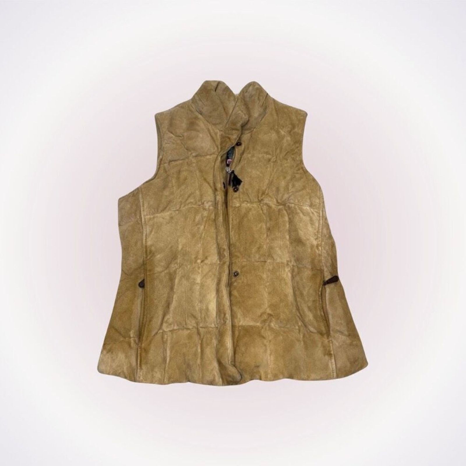 Eddie Bauer Eddie Bauer tan leather down zip front puffer vest | Sz M Size M / US 6-8 / IT 42-44 - 1 Thumbnail