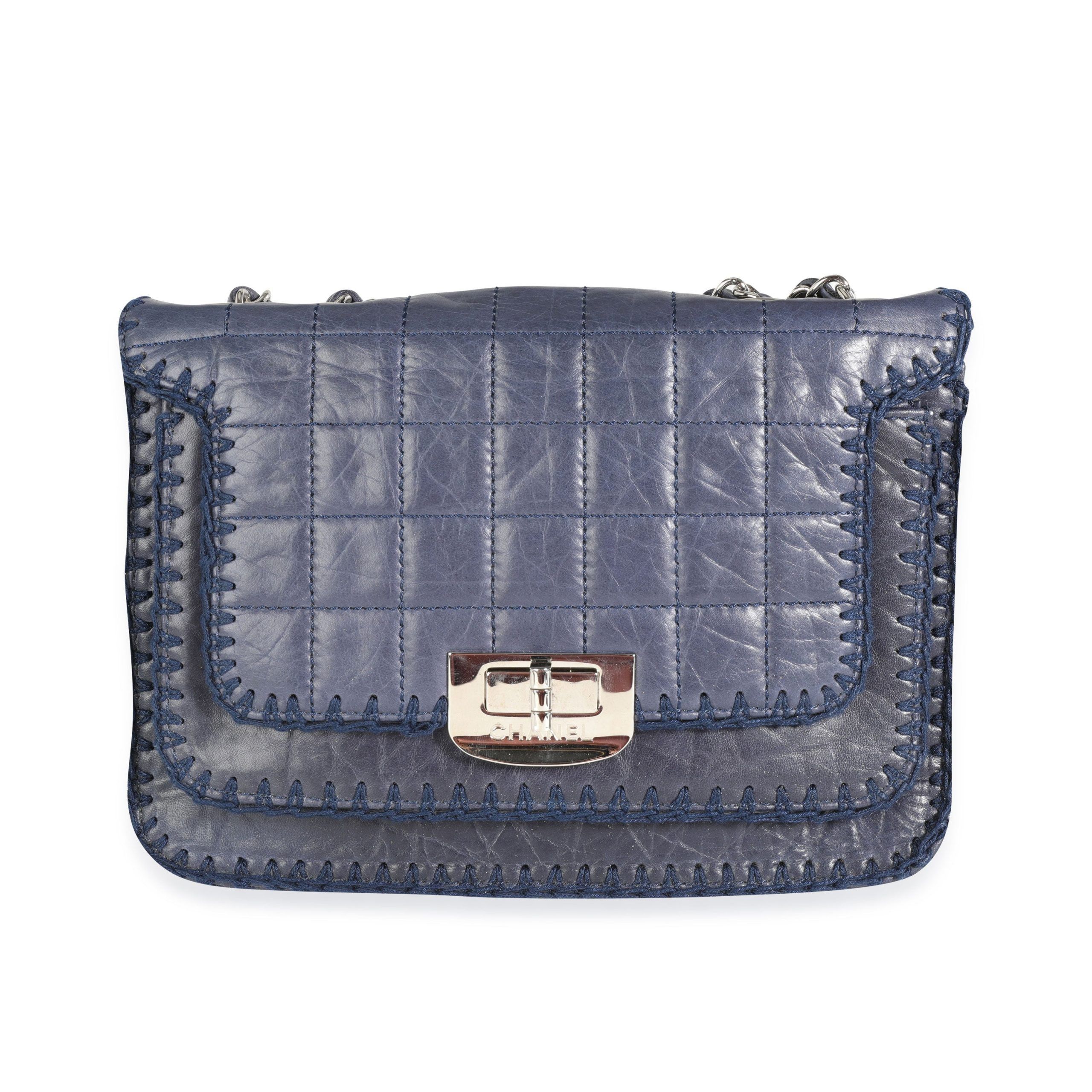 image of Chanel Navy Leather & Crochet Square Quilt Reissue Flap Bag in Black, Women's