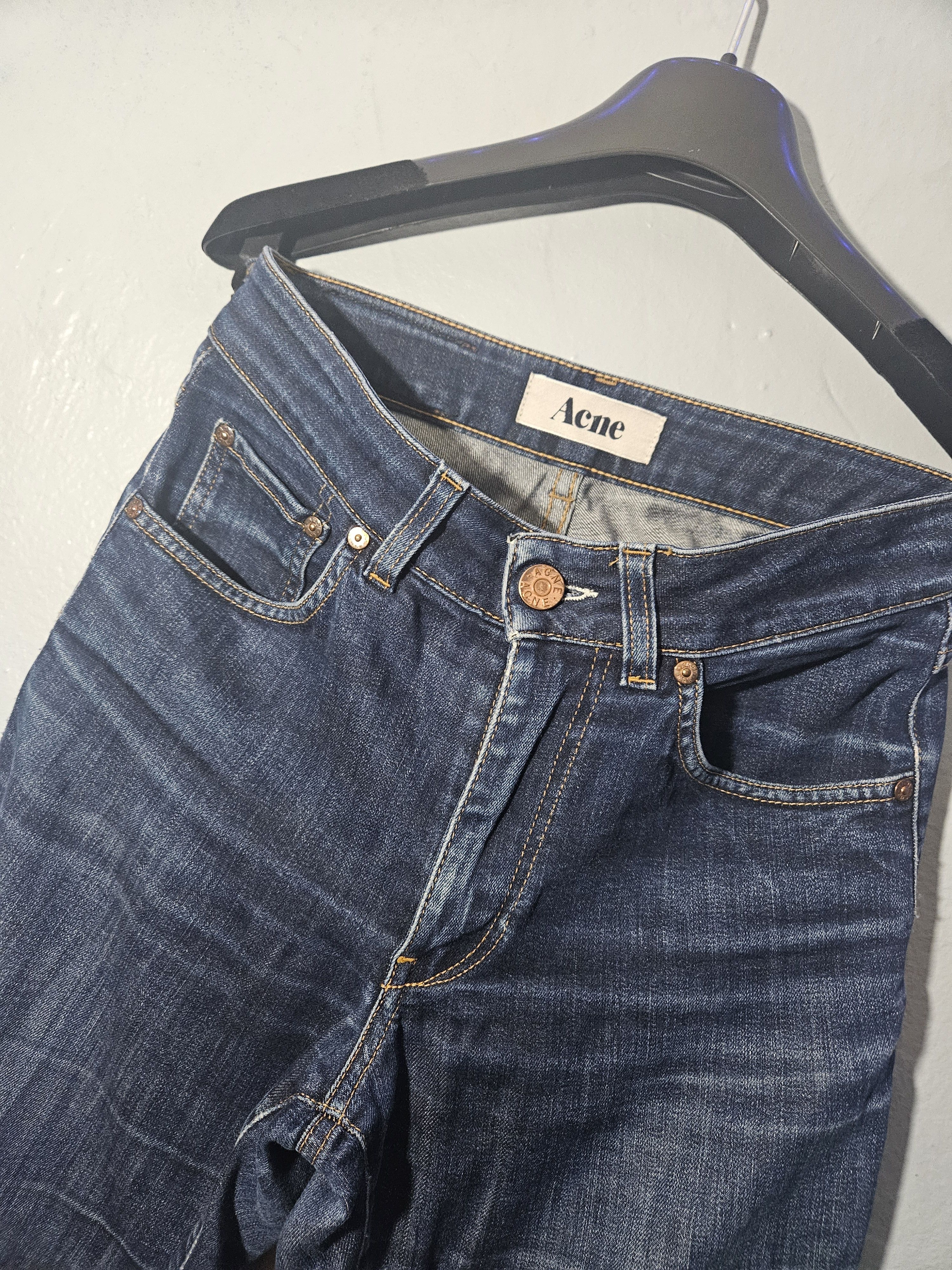 Acne Studios Dark Blue Leather Patch Vintage High Rise Denim Jeans Size 26" / US 2 / IT 38 - 5 Thumbnail