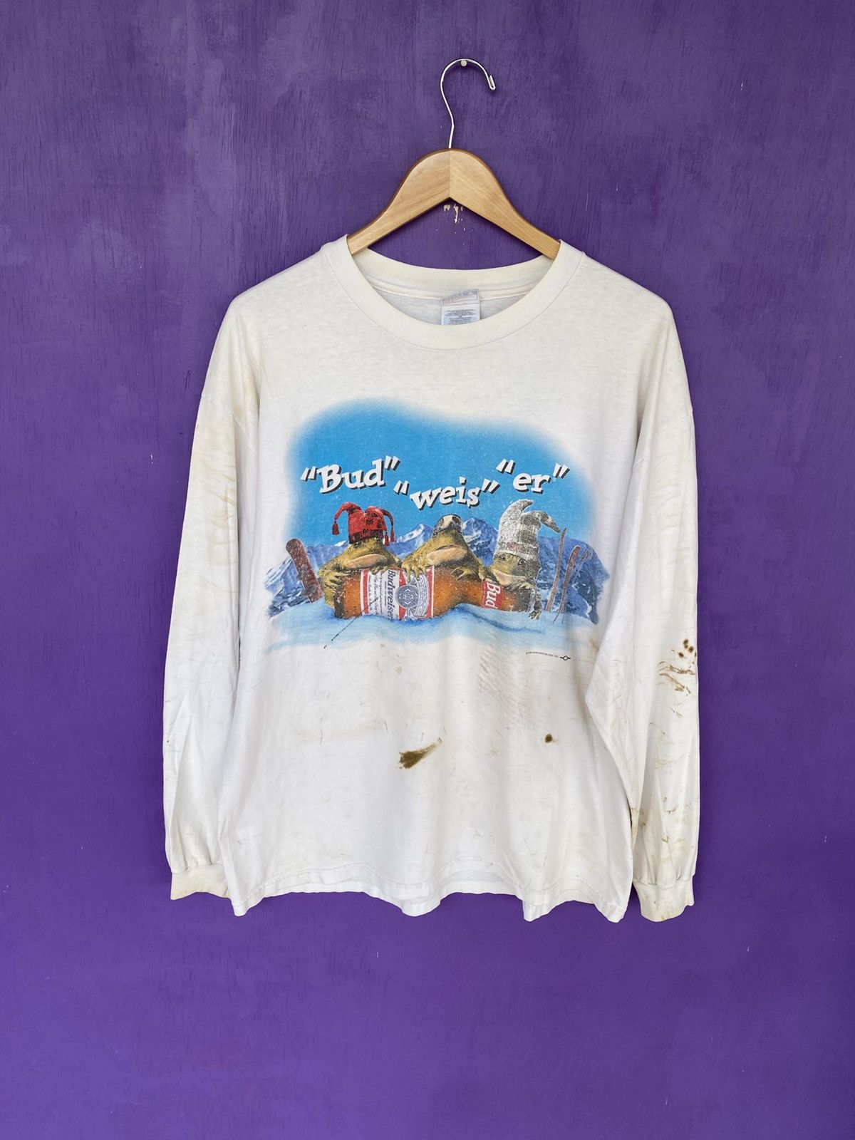 Budweiser Vintage 90s Budweiser frogs long-sleeve Size US XL / EU 56 / 4 - 1 Thumbnail