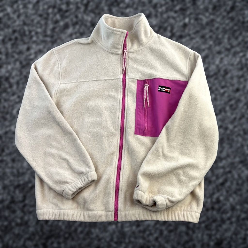 Tommy Hilfiger Tommy Jeans Fleece Jacket Womens XS Beige Pink Full Zip Retro Outdoor Pullover Size XS / US 0-2 / IT 36-38 - 1 Thumbnail