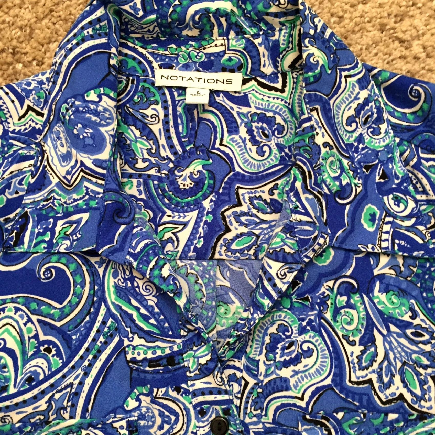 Vintage Notations Shirt Womens Small Blue Paisley Roll Tab Long Sleeve Button Up Size S / US 4 / IT 40 - 2 Thumbnail