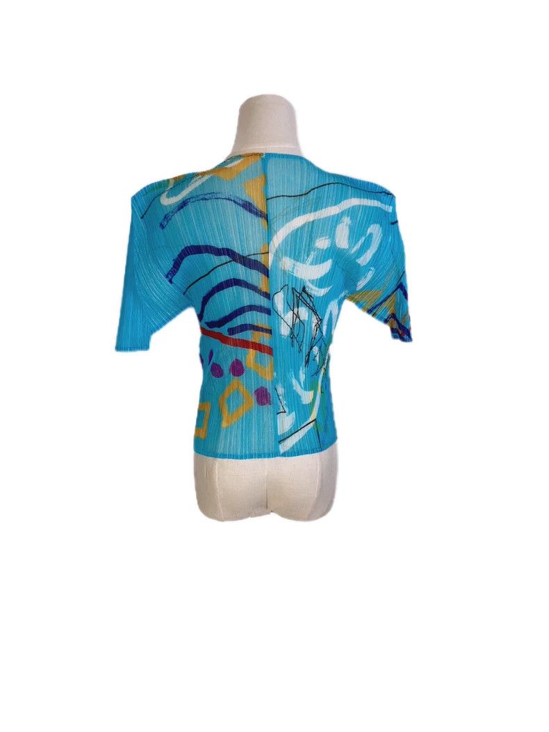 Issey Miyake Issey Miyake Blue pleated short-sleeved shirt Size XS / US 0-2 / IT 36-38 - 2 Thumbnail