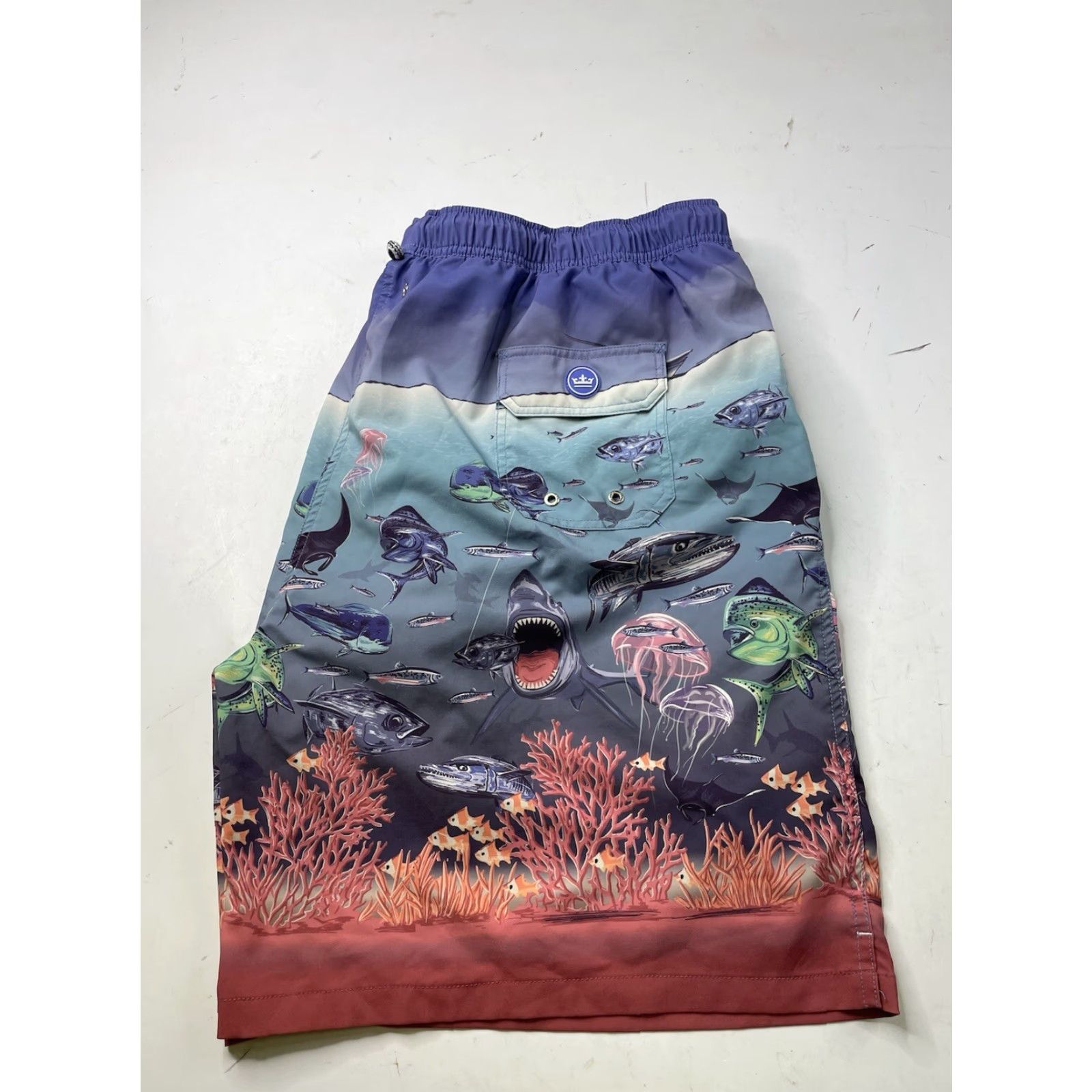 Peter Millar Peter Millar Seaside Ocean Traffic Stretch Swim Trunks Board Bottom Mens 2XL Blue multi Fish Tropical Beach Deep Sea Stretch 1990s? Size US XXL / EU 58 / 5 - 6 Thumbnail