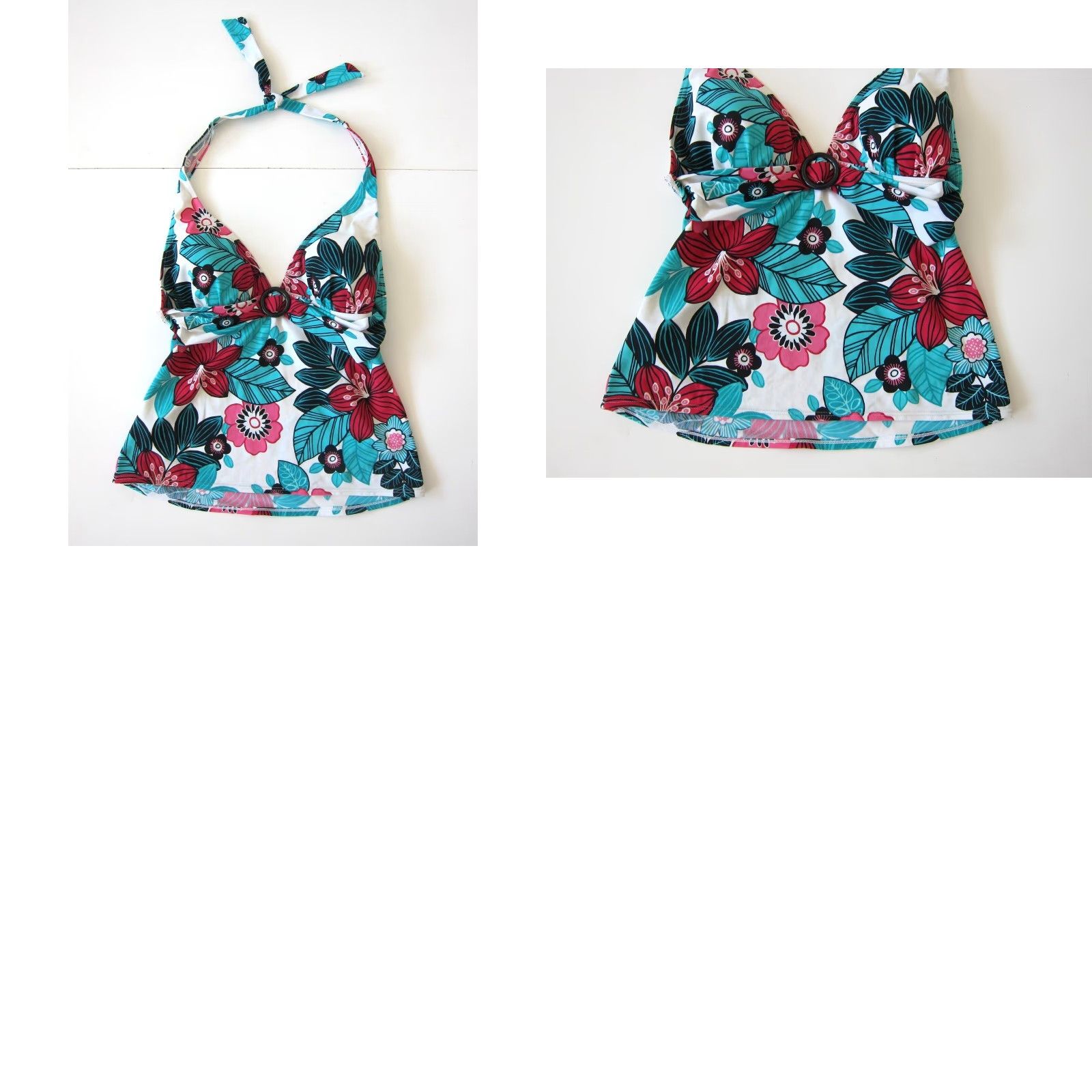 Croft & Barrow Croft & Barrow Green Pink Floral Built In Bra Tankini Halter Swim Top Women 10 Size L / US 10 / IT 46 - 8 Thumbnail
