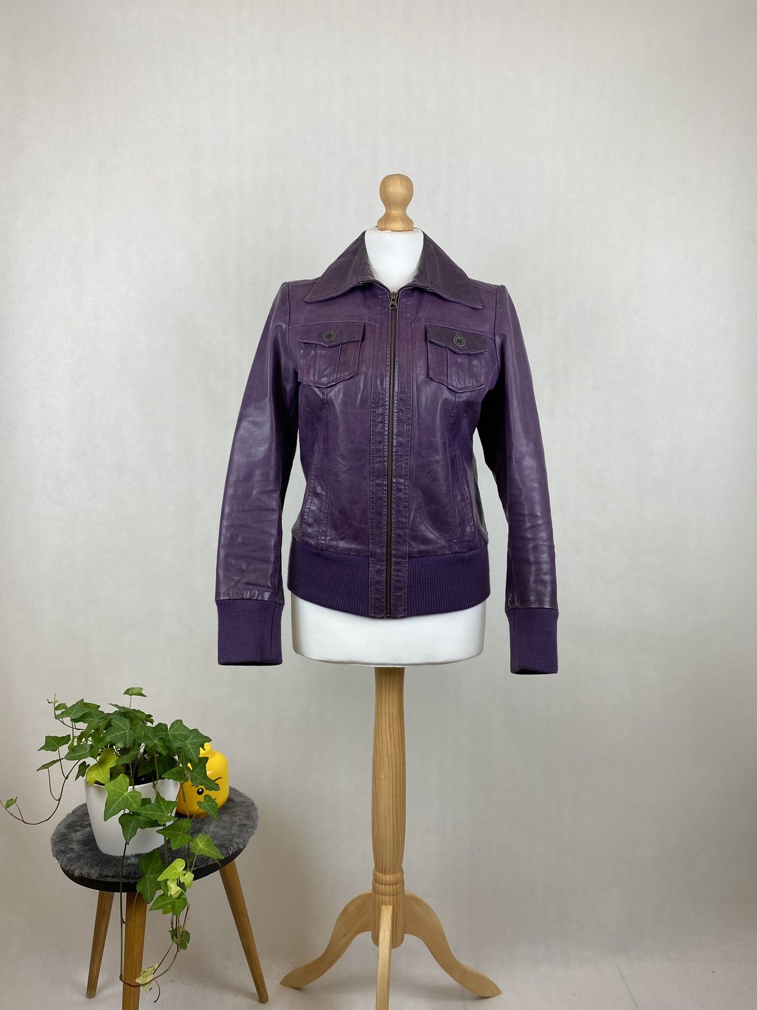 Genuine Leather × Vintage real leather jacket purple rare big pullers Size S / US 4 / IT 40 - 1 Thumbnail