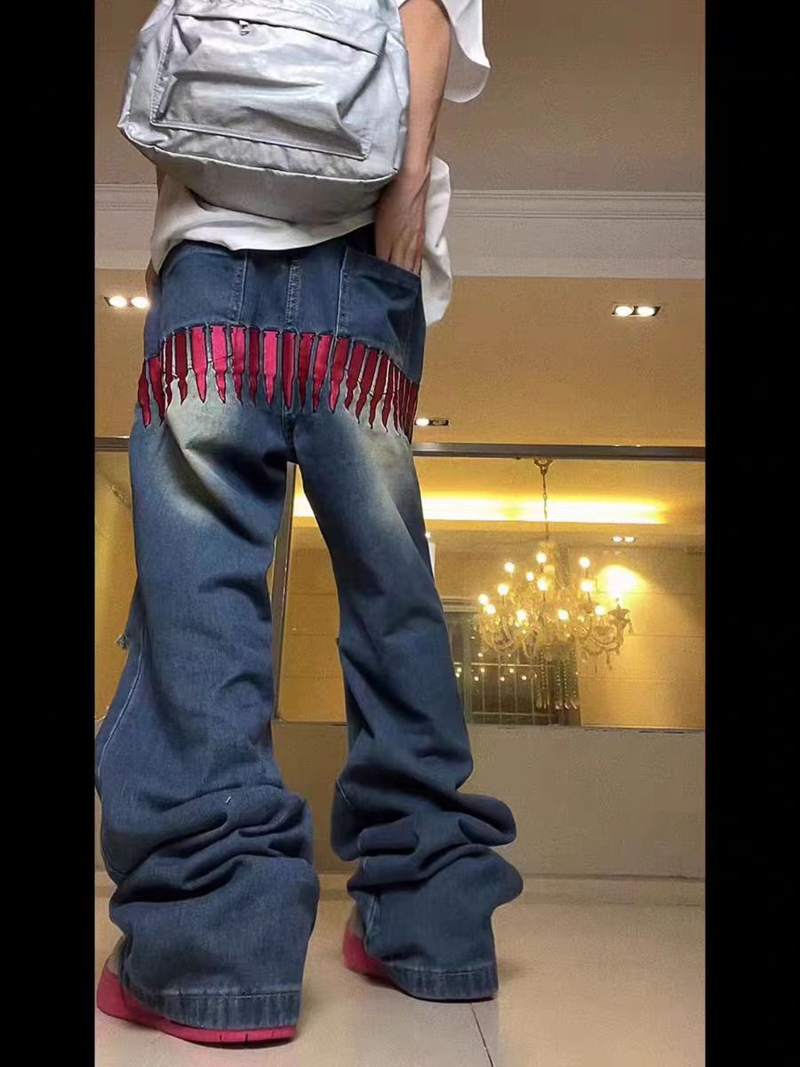 Japanese Brand Street hip hop bullet embroidery ripped wide leg jeans Size US 30 / EU 46 - 3 Thumbnail
