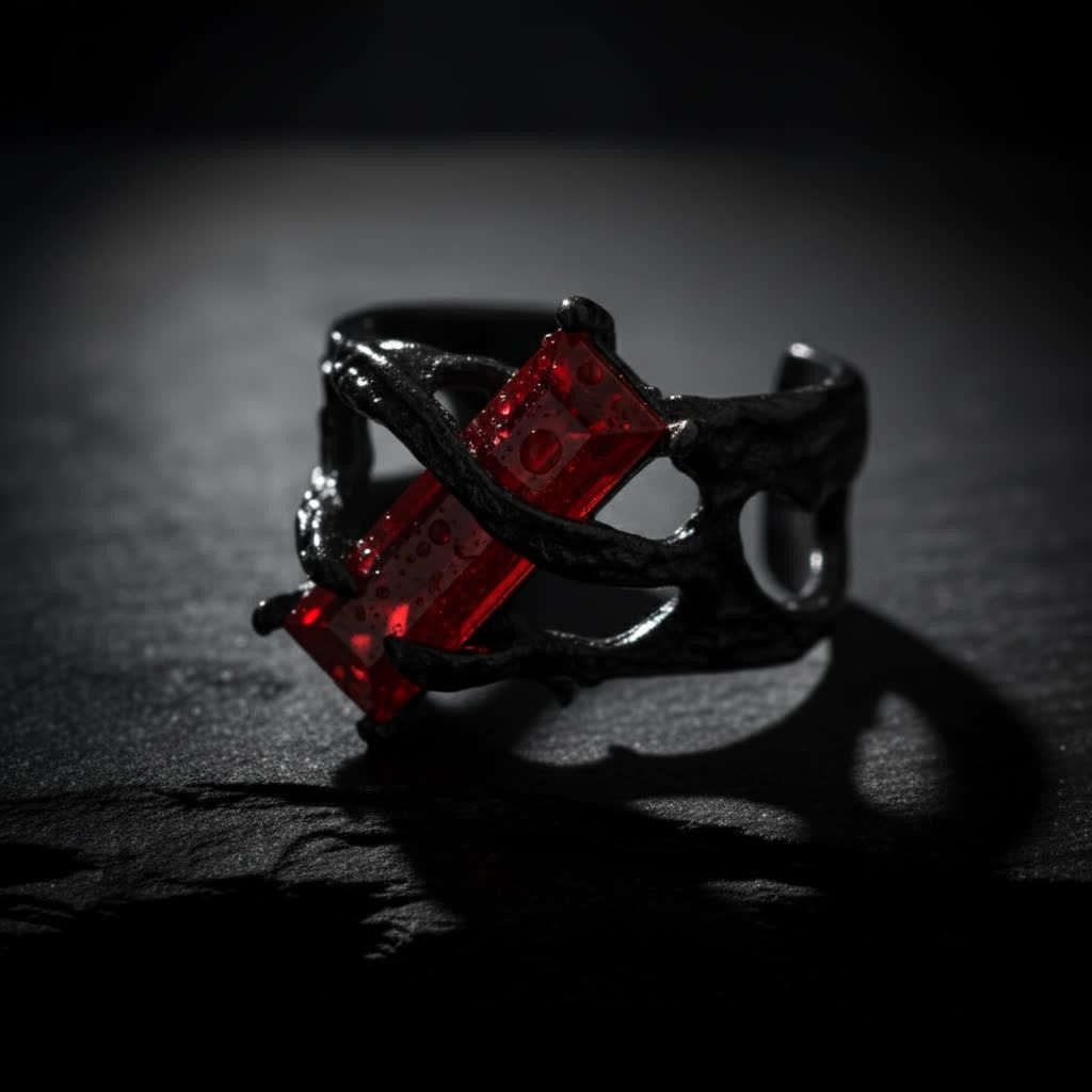 Jewelry Darkwear Gothic Blood Red Stone Ring - Avant Garde Size 32 - 1 Thumbnail