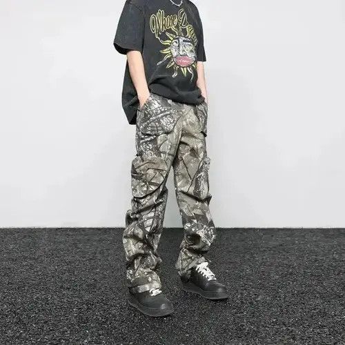 Y2K Big Pocket Camouflage Drawstring Cargo Pants