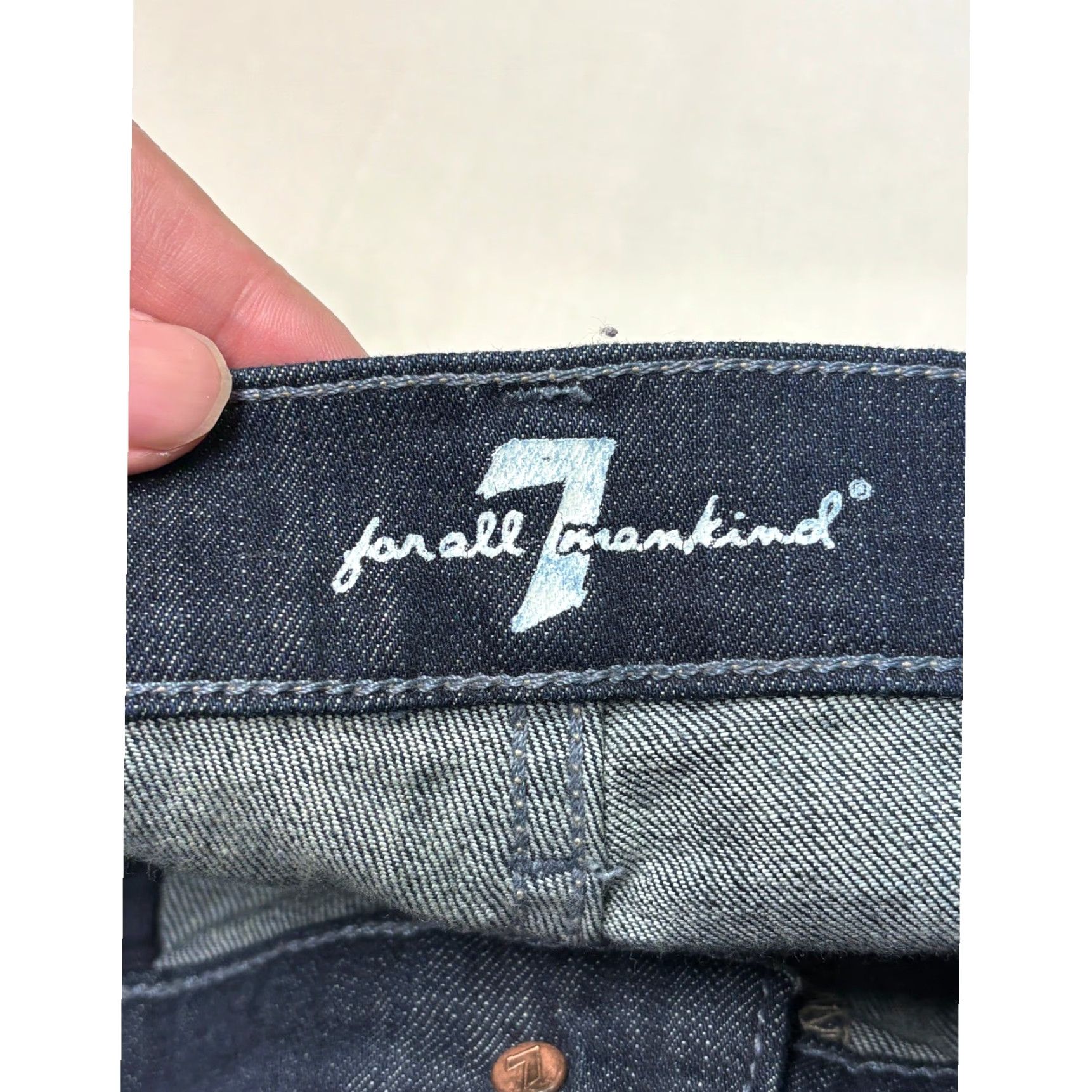 7 For All Mankind 7 For All Mankind Roxanne Slim Fit Jeans Womens 27X33 Indigo Dark Wash Stretch Denim 5-Pocket Modern Slim Size 27" / US 4 / IT 40 - 5 Thumbnail