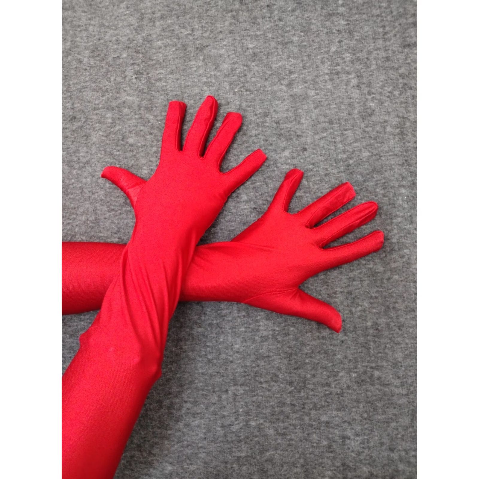 Vintage VINTAGE Long Red Girls Satin Like Gloves Costume Gloves 20" Long Size ONE SIZE - 4 Thumbnail