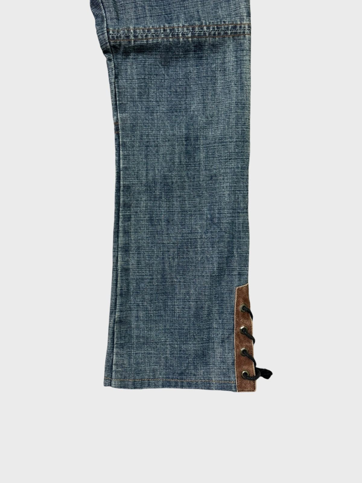 Japanese Brand Flare CHIKAKO ROEN Leather Double Laced Low Rise Denim jeans Size US 29 - 8 Thumbnail
