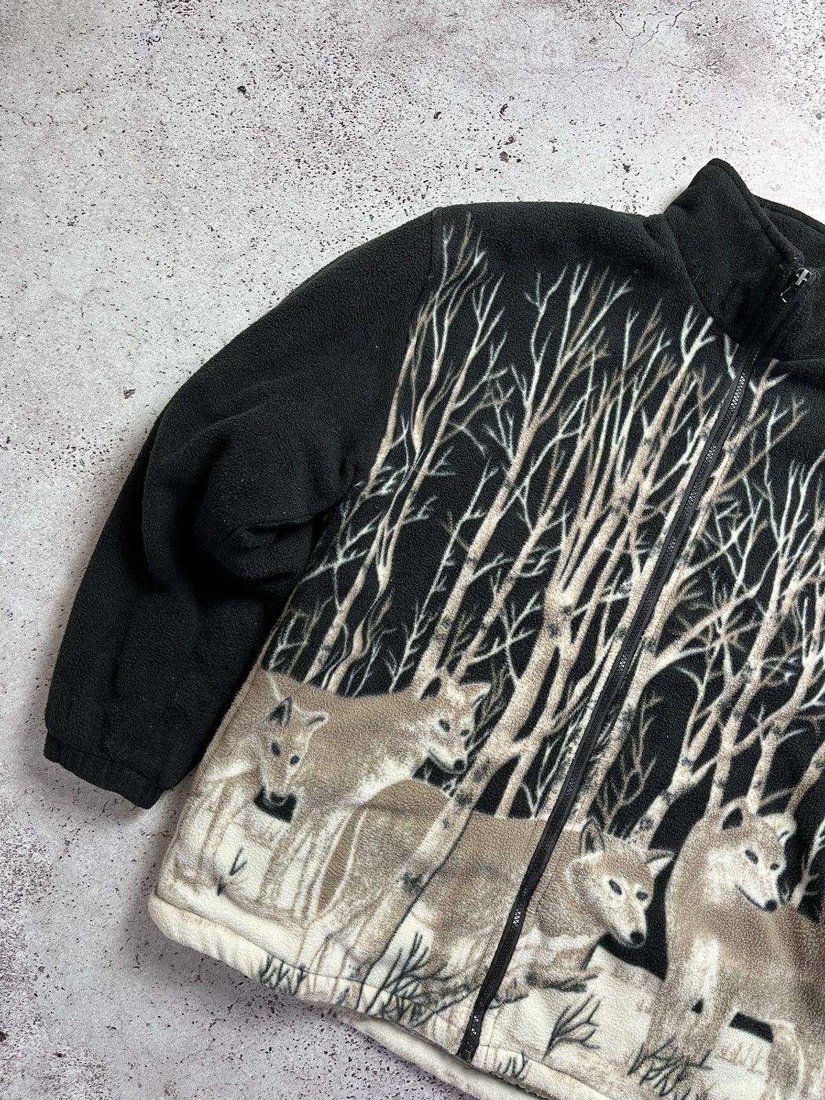 Vintage 🐺Vintage Wolf Fleece Jacket AOP Graphic Nature 90s Y2K Size US XL / EU 56 / 4 - 3 Thumbnail