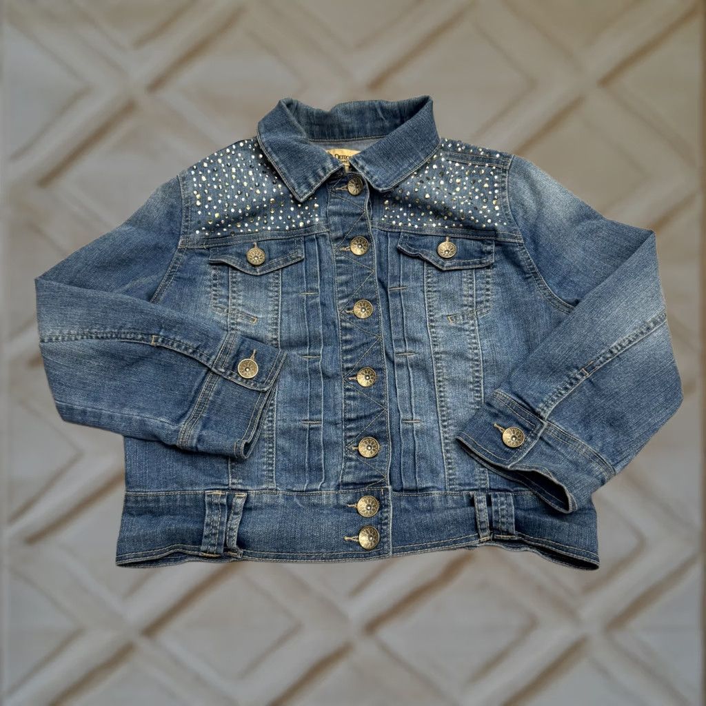 Vintage VINTAGE Democracy Studded Rhinestone Embellished Denim Jacket Womens Small Blue Button Size M / US 6-8 / IT 42-44 - 1 Thumbnail