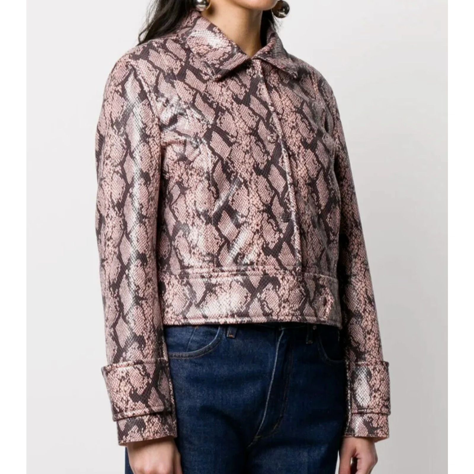 STAND STUDIO NWT Stand Studio Erin Jacket Faux Snake XS Womens Peach Snake Short Long Sleeve Bike Ripper City Designer Pockets Collared Jacket Woman US 4/XS Size XS / US 0-2 / IT 36-38 - 3 Thumbnail