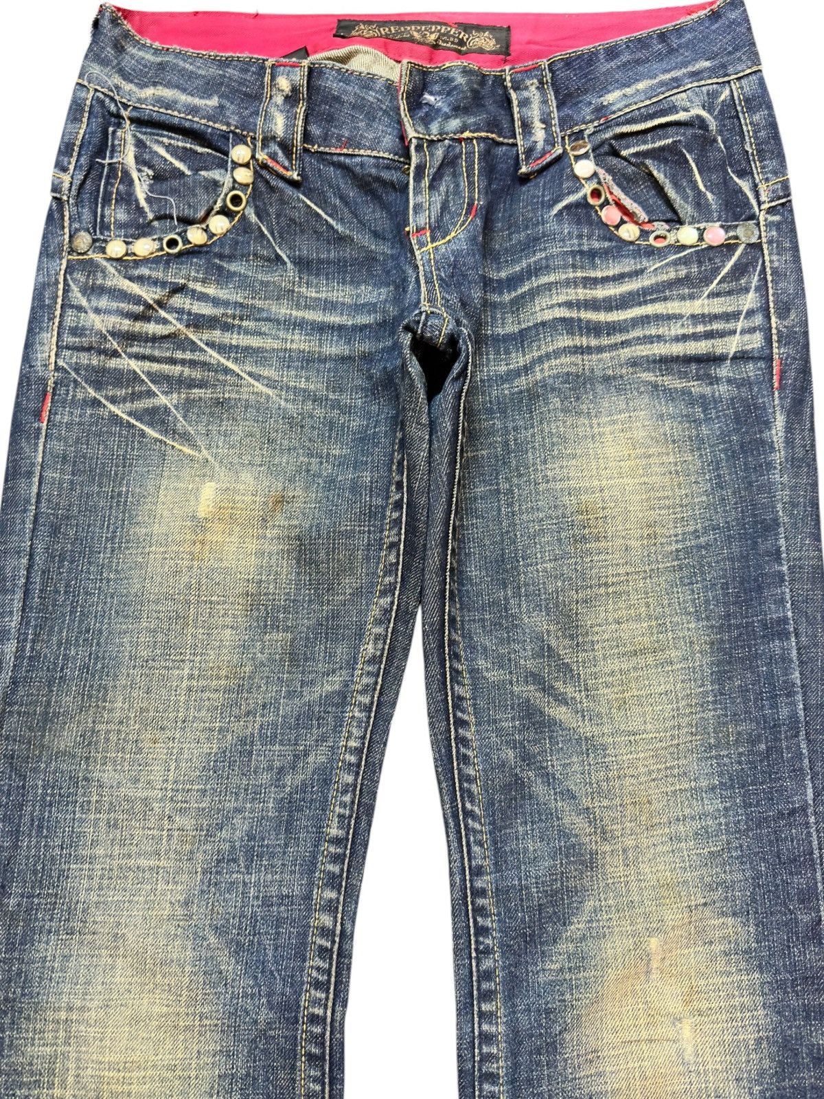 Ed Hardy Vintage Red Pepper Flare Mudwash Distressed Denim Size US 30 / EU 46 - 2 Thumbnail