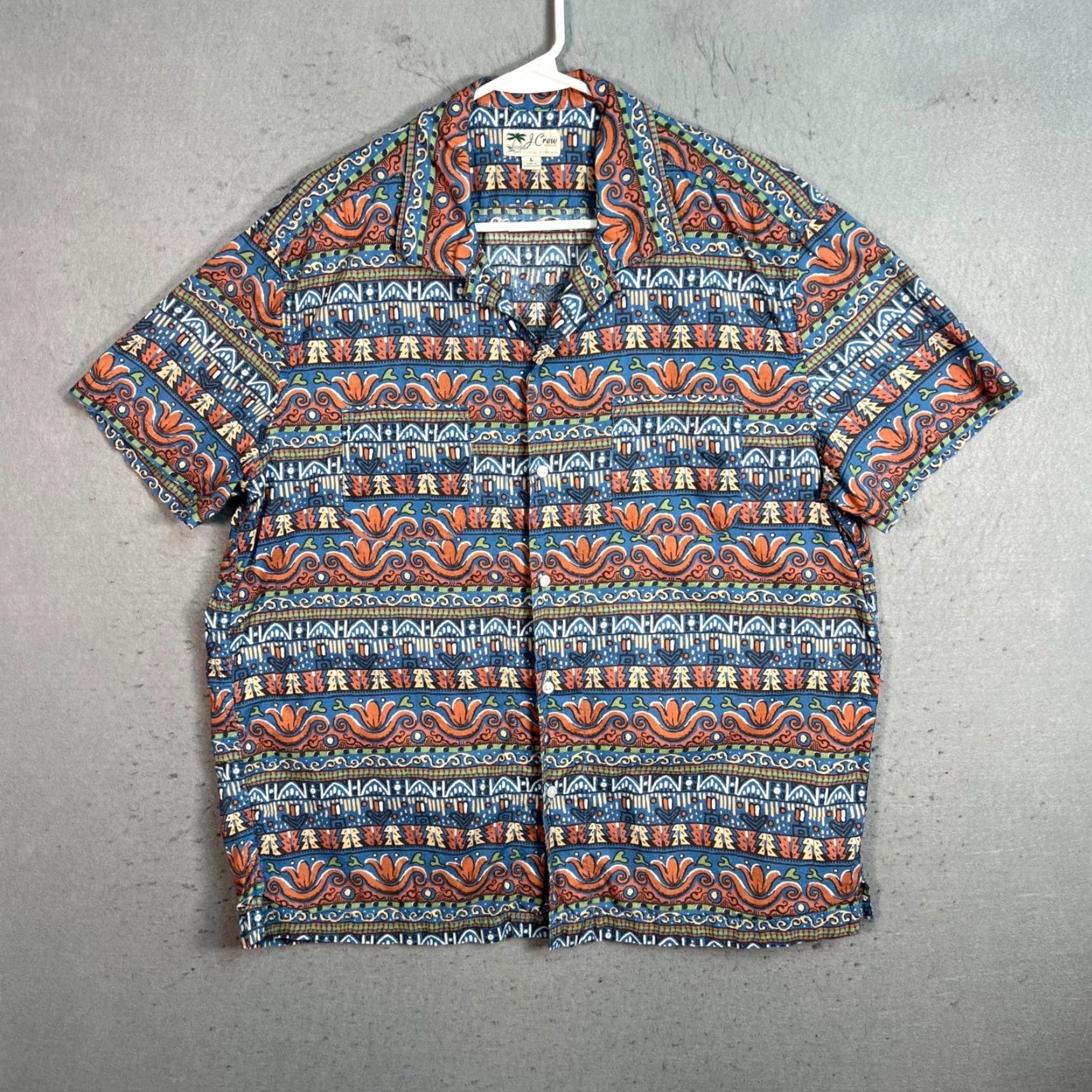 J.Crew J.Crew Button-Up Shirt Tribal Print Short Sleeve Mens Large 100% Cotton Blue Size US L / EU 52-54 / 3 - 2 Thumbnail