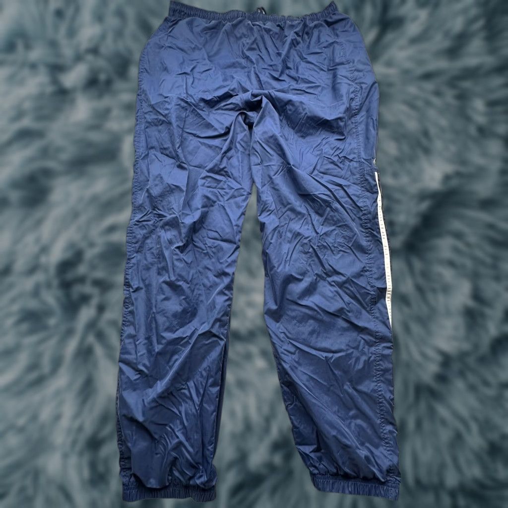 Adidas VINTAGE Adidas Windbreaker Pants Mens Large Blue Lined Ankle Zip Jogger Navy Striped Y2K Sports Wide Zip Pocketed Size US 32 / EU 48 - 1 Thumbnail