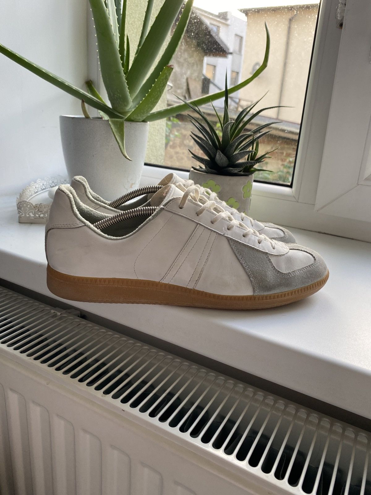 German Army Trainers Bw Sport Gat Leather Shoes Maison Margiela Replica Style Y2K in White (Size 10)