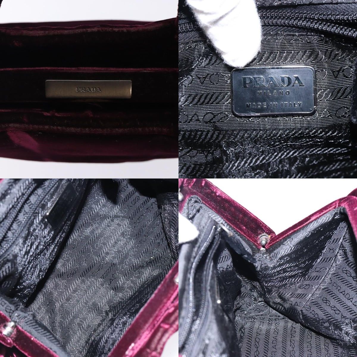 Prada PRADA Hand Bag Velor Bordeaux Silver Size ONE SIZE - 11 Thumbnail