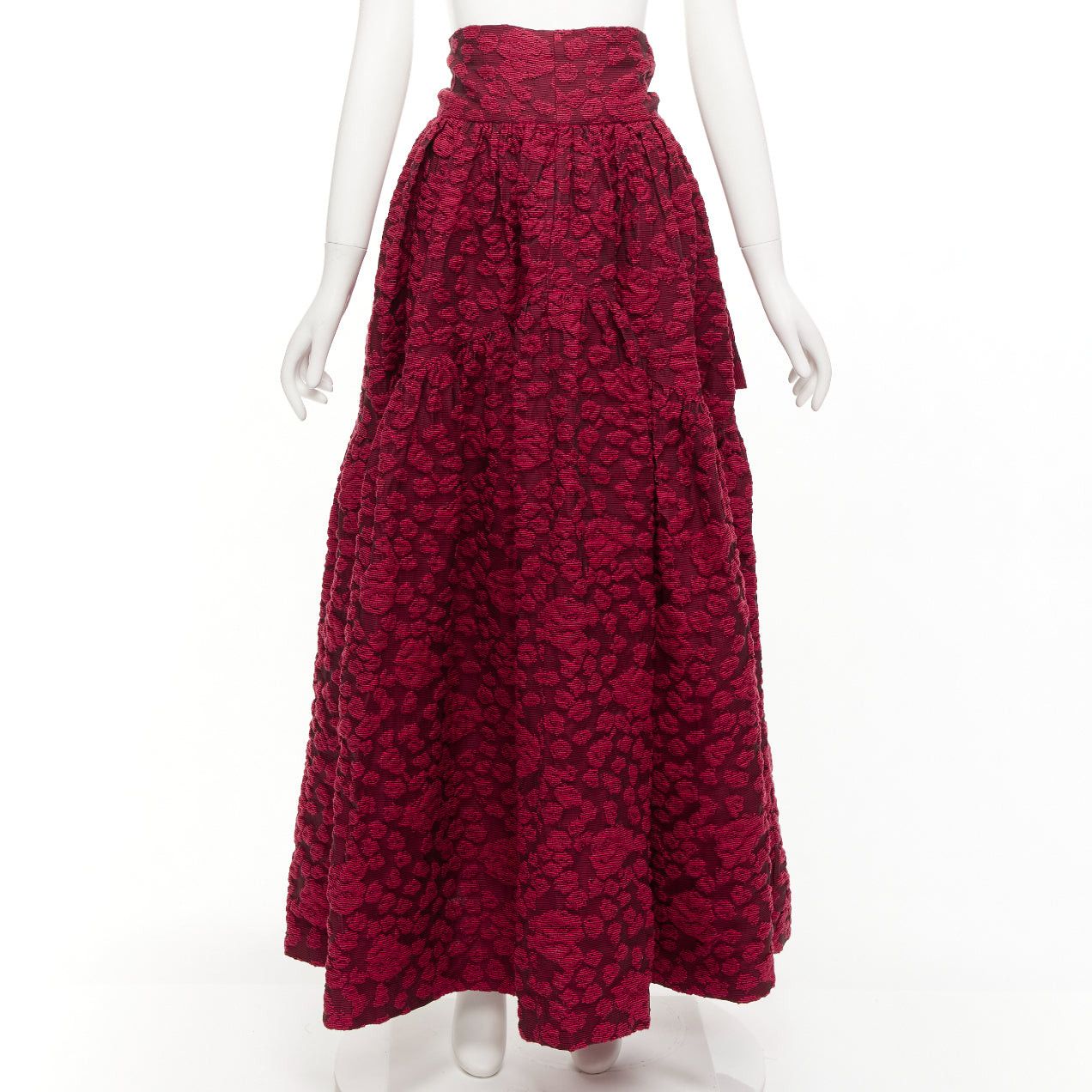 ANAIS JOURDEN ANAIS JOURDEN red cotton blend floral 3D jacquard tie full gown skirt FR36 S Size 27" / US 4 / IT 40 - 1 Thumbnail
