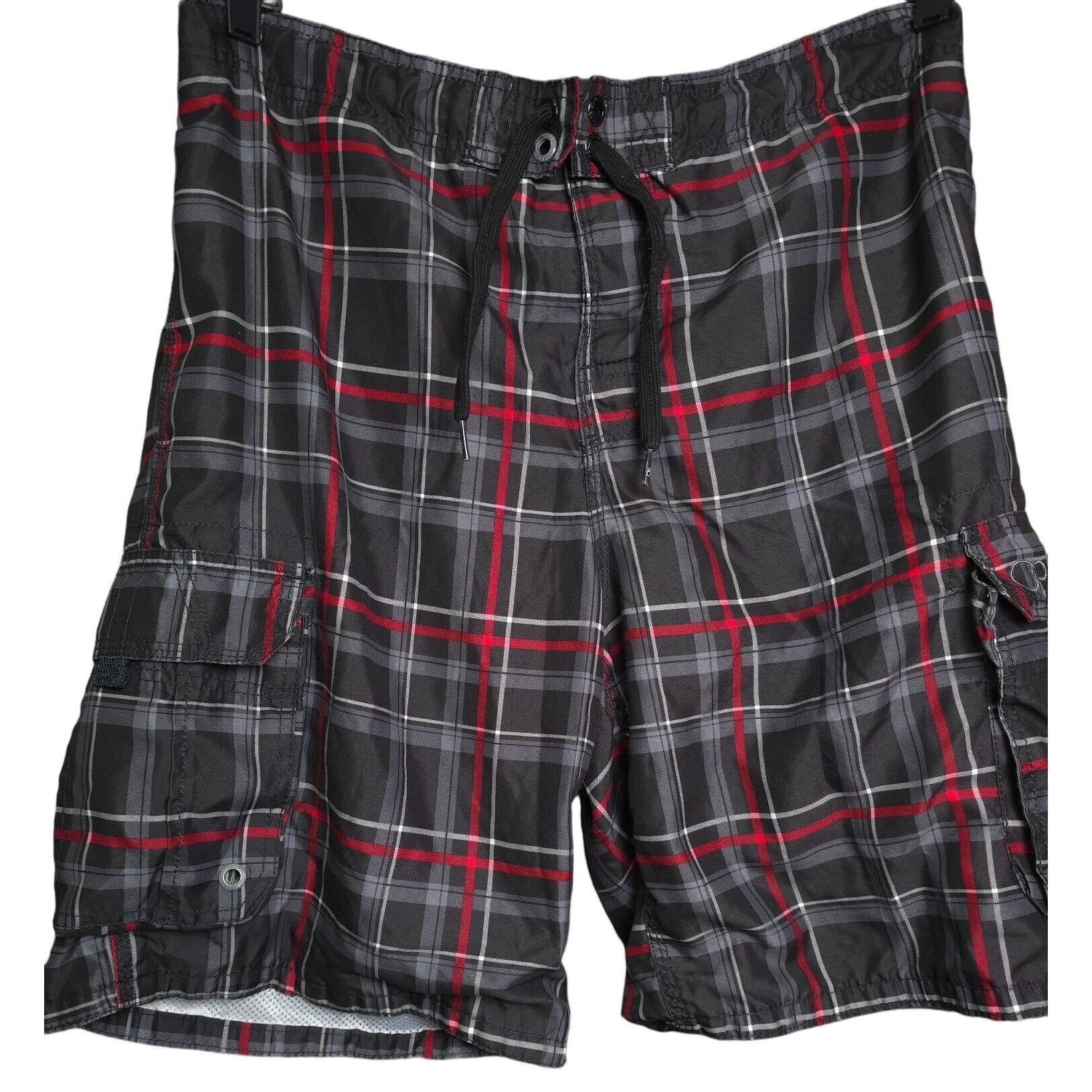 Other Op Ocean Pacific Men's Plaid Cargo Swim Trunks L Black/Red Size US 36 / EU 52 - 1 Thumbnail