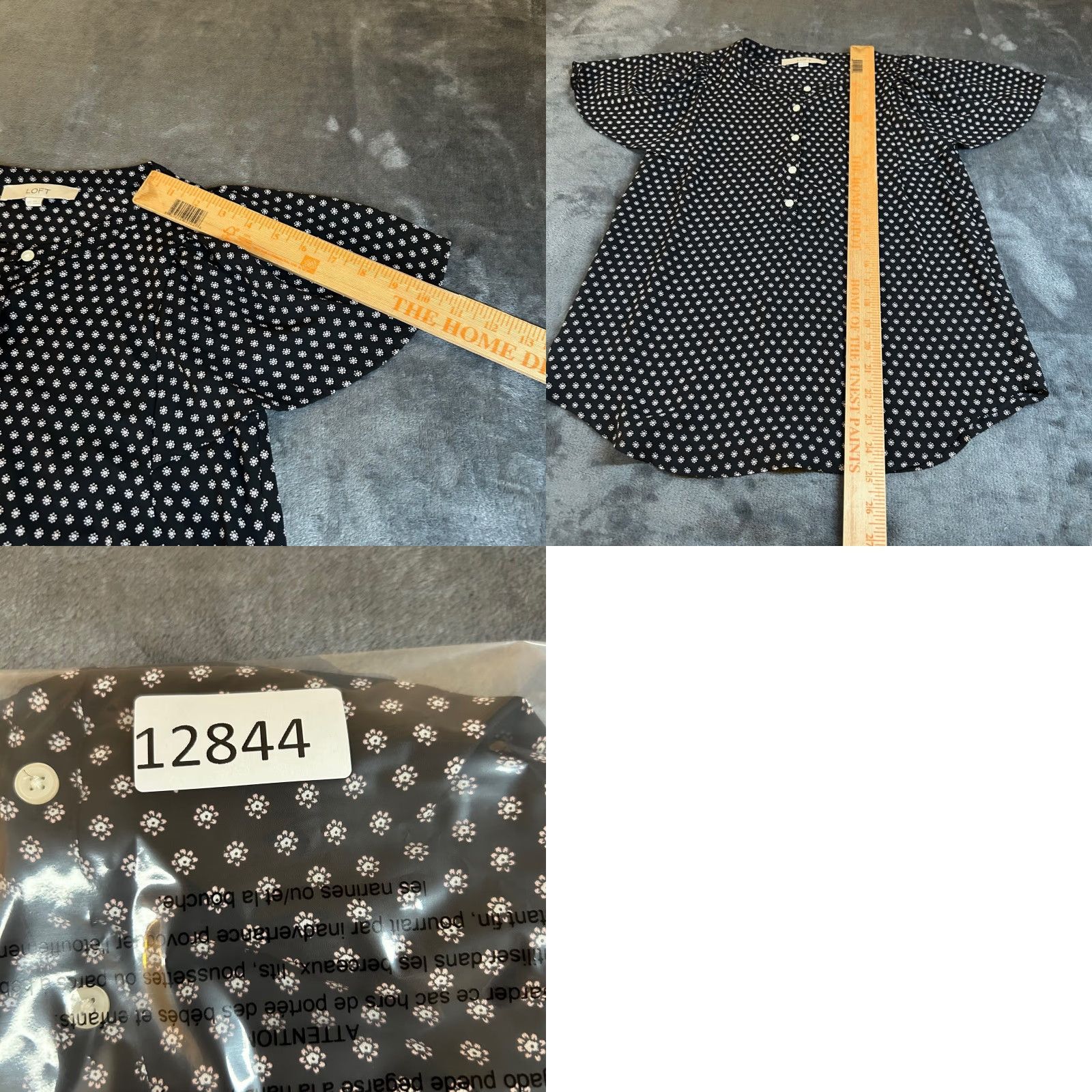 Loft LOFT Blouse Floral Button Up Short Sleeve Black White Womens XXS 2XS Tunic Rounded Hem Lightweight Easy Care Relaxed Fit Woman Shirt Size XXS / US 00 / IT 34 - 8 Thumbnail