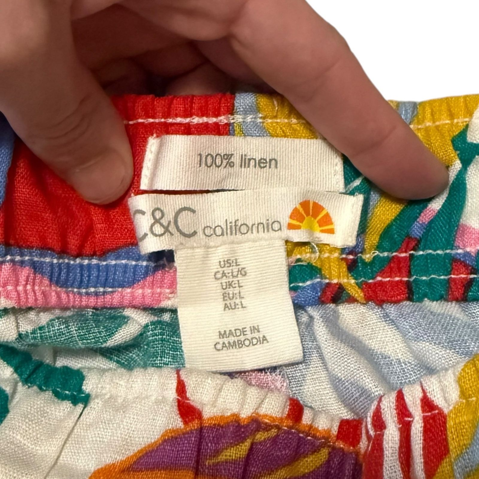 Other C&C California Linen Pants Wide Leg Crop Tropical Large Size 31" - 3 Thumbnail