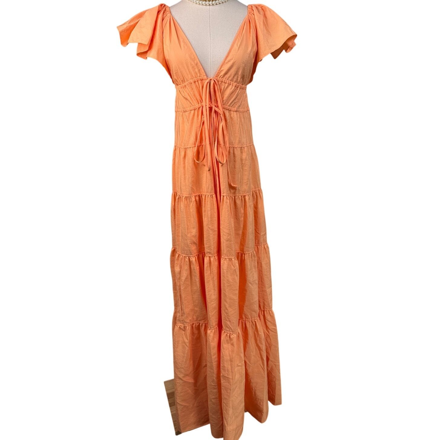 A.L.C. ALC Luca maxi dress nectar orange tiered v-neck size 0 Size XS / US 0-2 / IT 36-38 - 6 Thumbnail