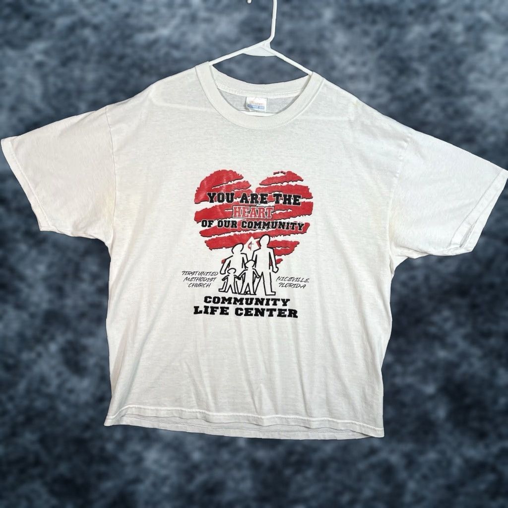 Hanes VINTAGE First United Methodist Church Community Center T Shirt Adult XL White Hanes Graphic Tee Mens XL 1990s White Size US XL / EU 56 / 4 - 1 Thumbnail