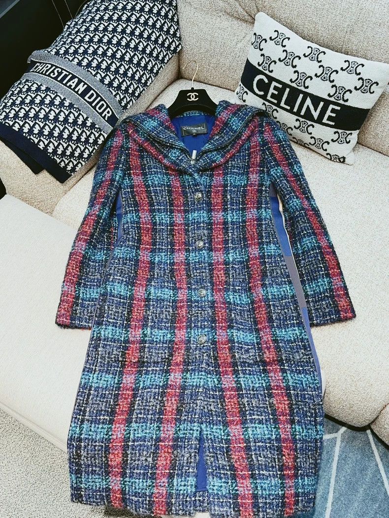 Chanel Chanel Red Blue Plaid Long Coat - dmc Size US S / EU 44-46 / 1 - 1 Thumbnail