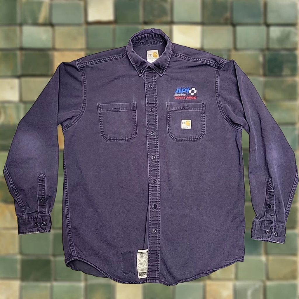 Carhartt VINTAGE Carhartt FR Shirt Men LT Blue Flame Fire Resistant Long Sleeve Workwear Size US L / EU 52-54 / 3 - 1 Thumbnail