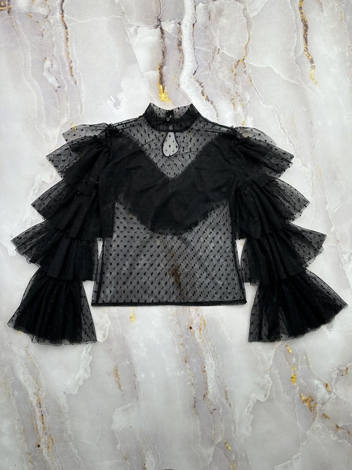 Japanese Brand Vintage Mesh Blouse With Flared Sleeves Size S / US 4 / IT 40 - 6 Thumbnail
