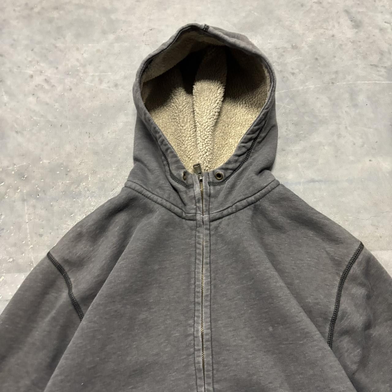 Japanese Brand × Vintage Crazy Vintage Y2K/2000s Faded Grey Blank Sherpa Lined Essential Zip Up Hoodie! Size US L / EU 52-54 / 3 - 2 Thumbnail