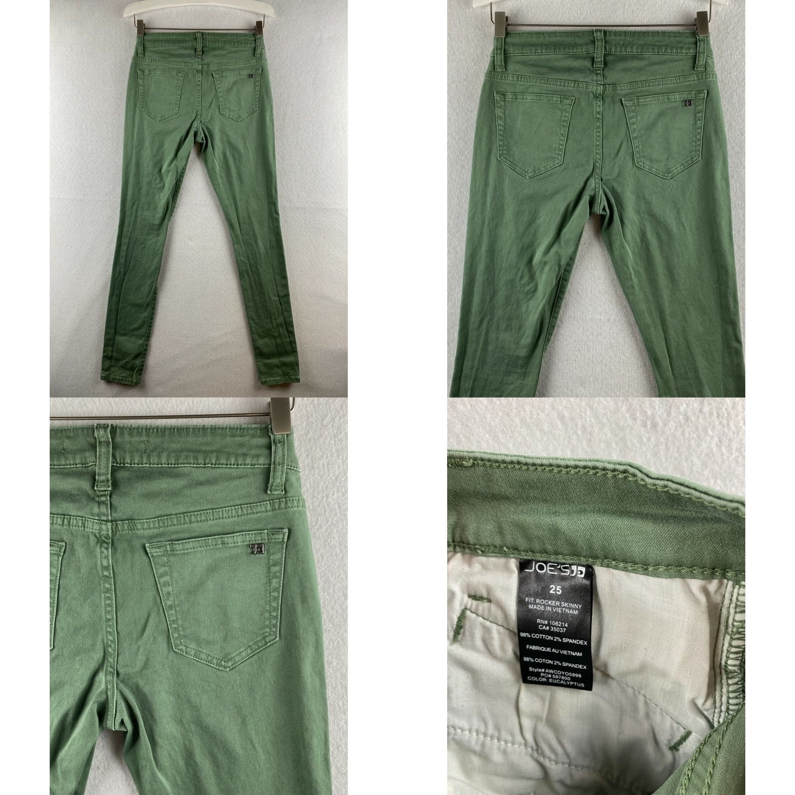 Vintage Joe's Jeans Womens Jeans Skinny Rocker 25 Green Denim Stretch Zipper Belt Loops Inseam 30.5 Tappered Regular Modern Casual Fall Spring Summer Winter 0 Size 42" / US 20 - 8 Thumbnail