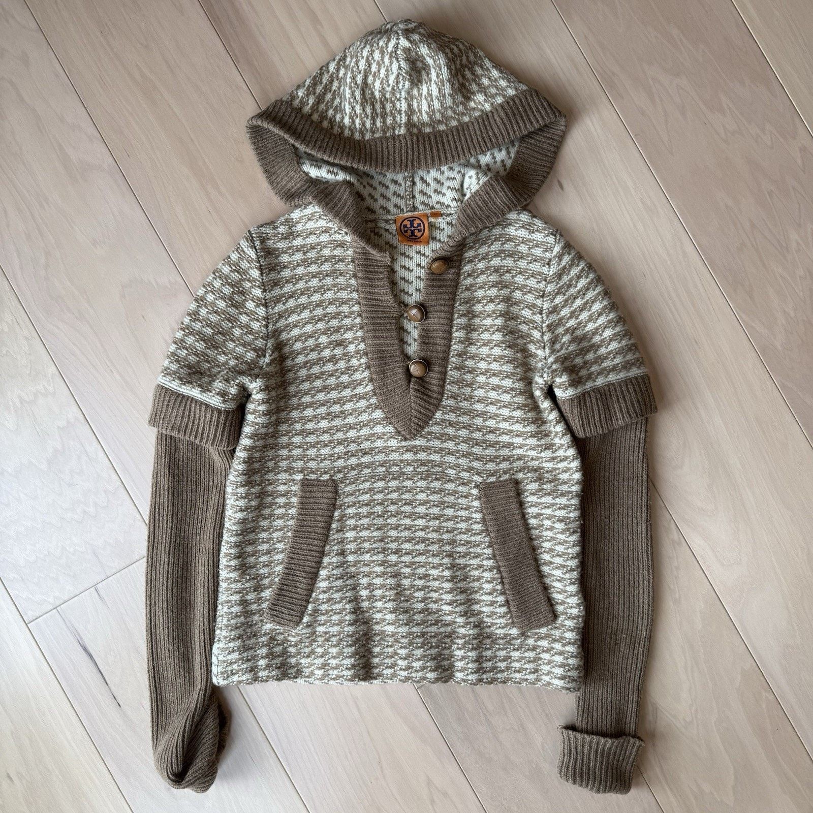 Tory Burch Tory Burch Sweater XS Brown Hooded Wool Pullover Argyle Glam Size XS / US 0-2 / IT 36-38 - 2 Thumbnail