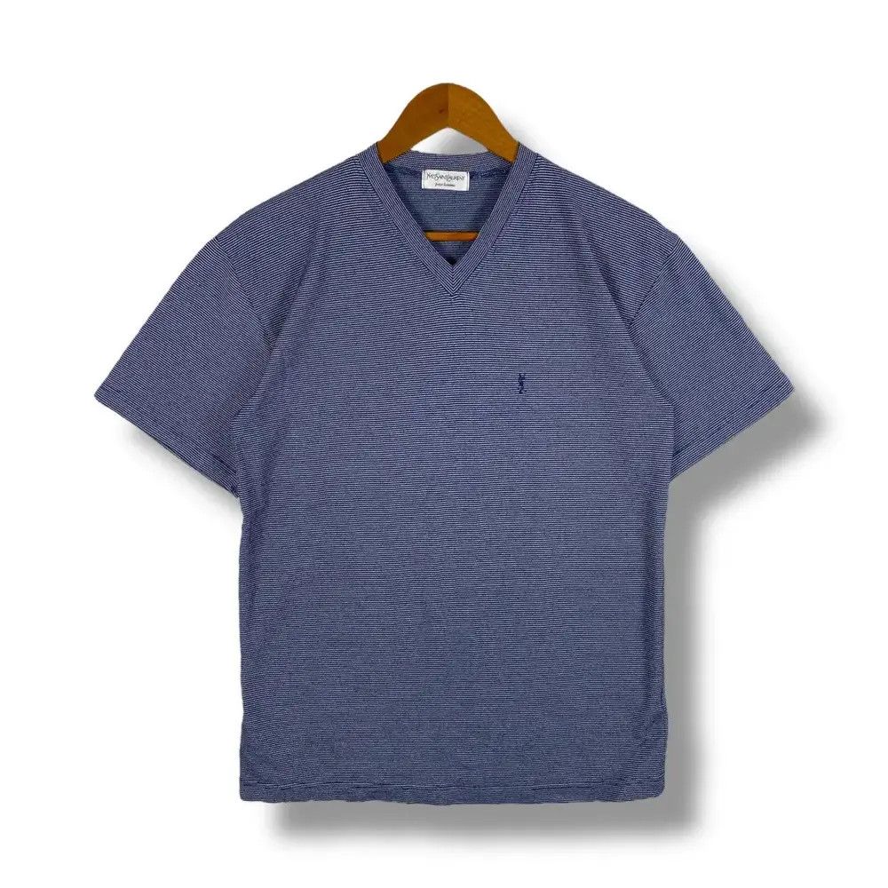 Vintage YSL Pour Homme Small Basic Logo V-Neck Tee Shirt Large Size Size US L / EU 52-54 / 3 - 1 Thumbnail