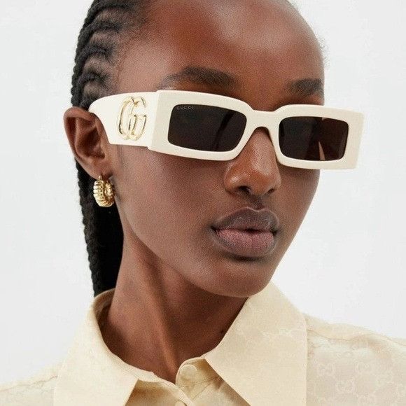 Gucci NEW GUCCI GG1425S 004 RECTANGLE BEIGE BROWN WOMEN SUNGLASSES Size ONE SIZE - 7 Thumbnail