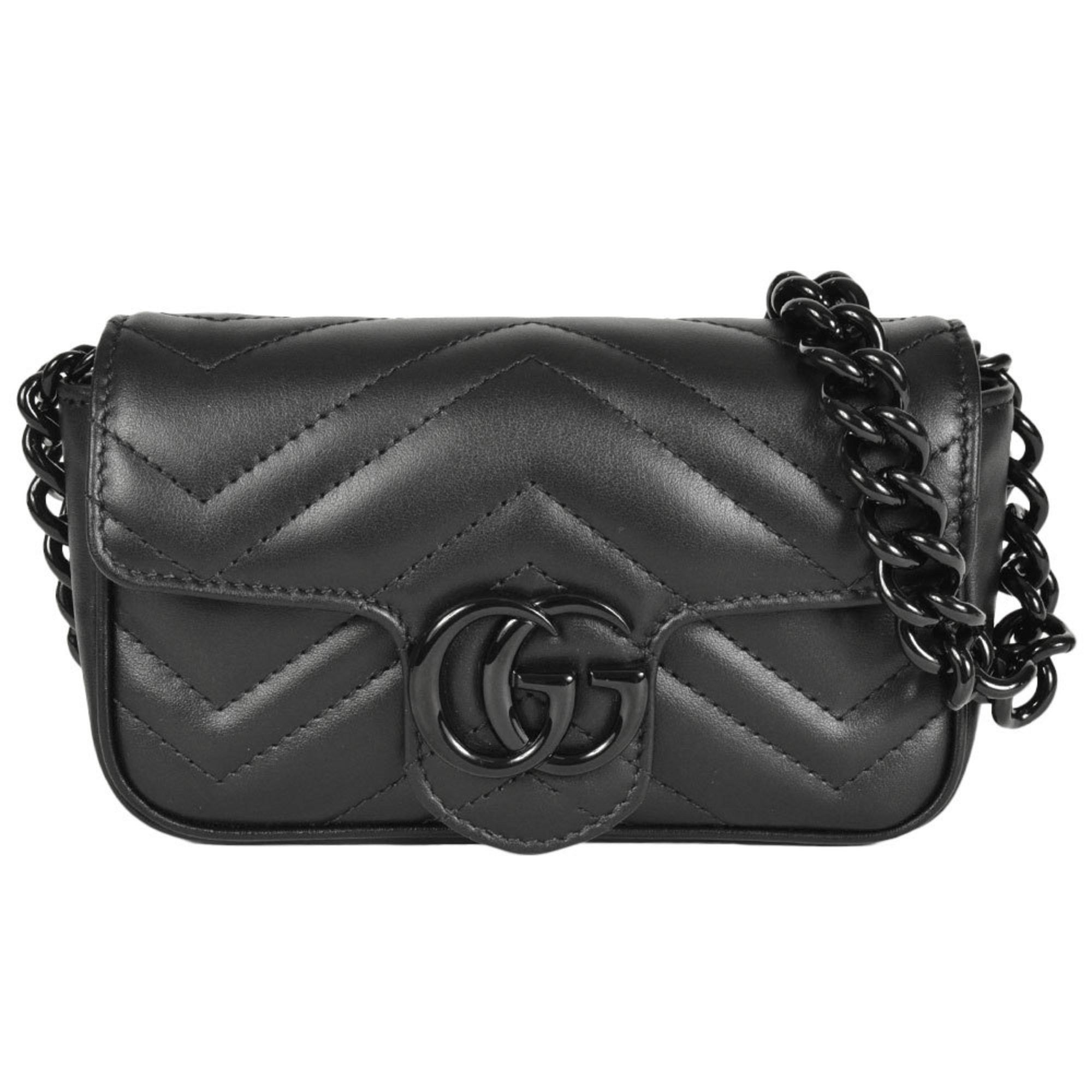 GUCCI GG Marmont Shoulder Bag Leather 699757 Black Chain Belt