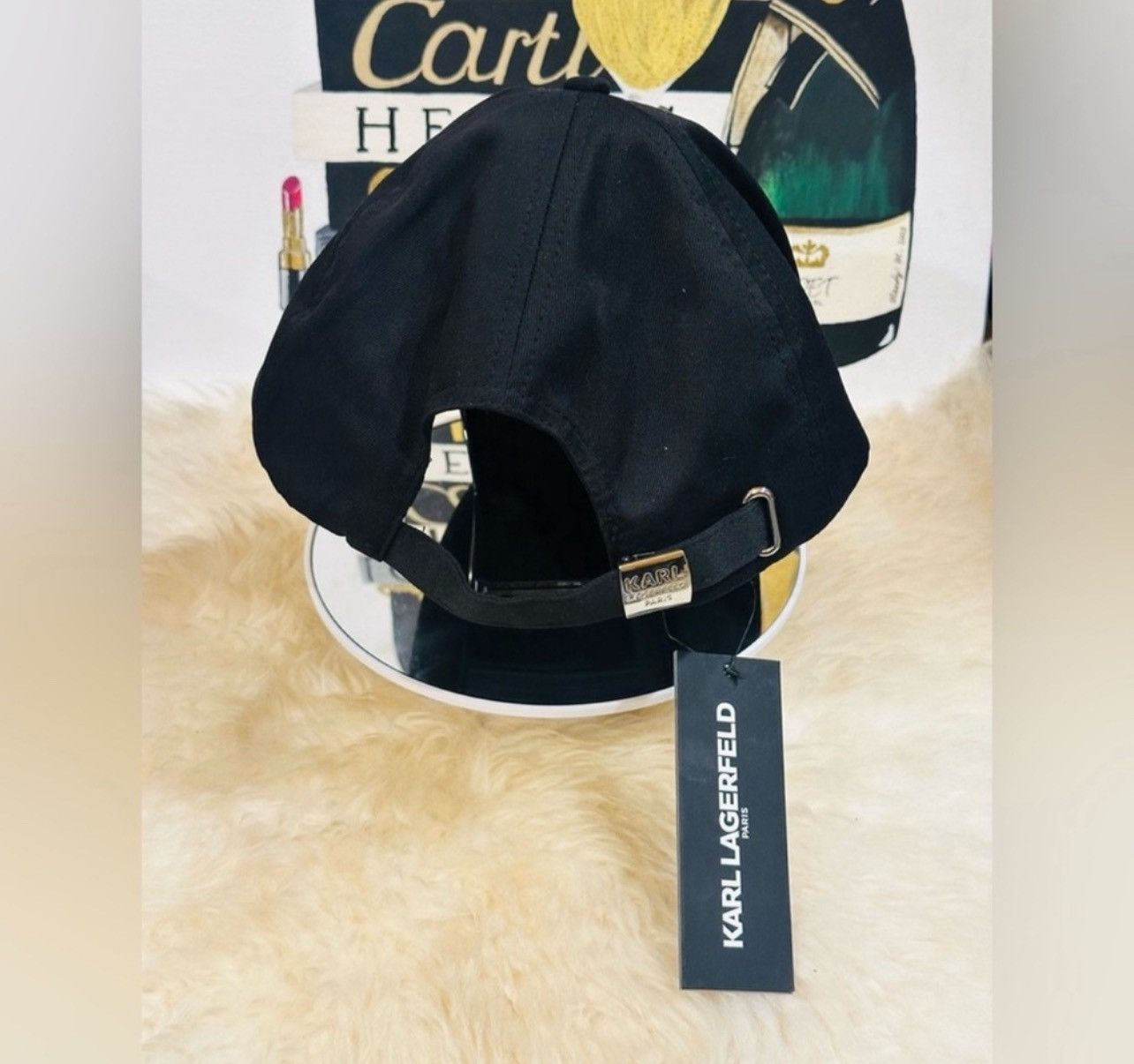 Karl Lagerfeld KARL LAGERFELD Paris Black Logo Cate Pin Charms Baseball Cap Size ONE SIZE - 6 Thumbnail