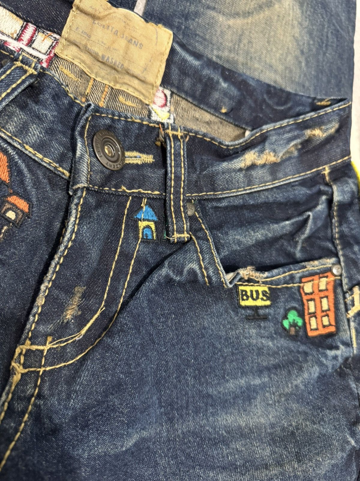 If Six Was Nine × Japanese Brand Yoshitomo Nara Lolita Skinny Jeans Embroidery Damage Flare Size US 30 / EU 46 - 10 Thumbnail