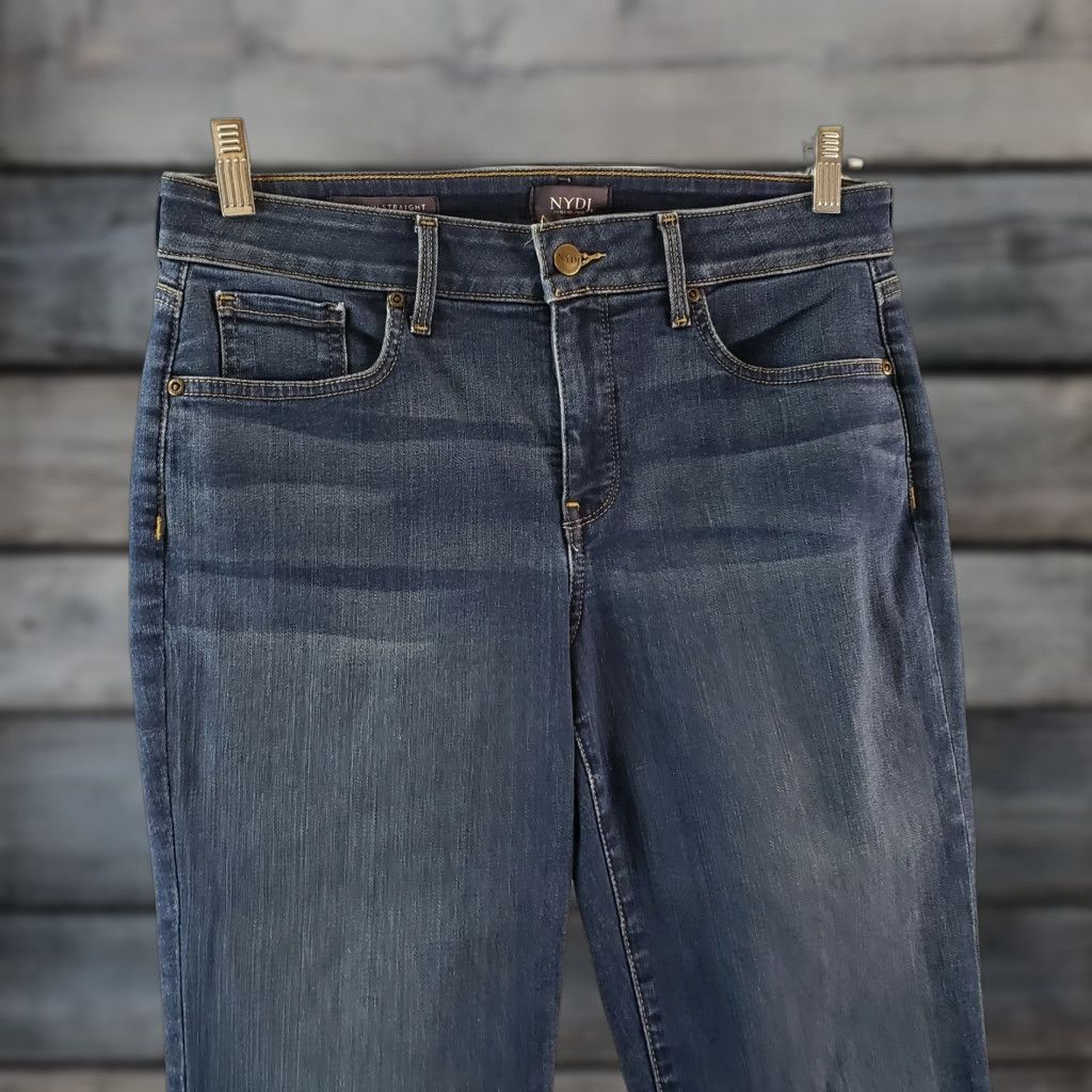 NYDJ NYDJ Womens Marilyn Straight Cropped Jeans Sz 8 Blue Mid Rise Cuffed Jeans Womens Size 30" / US 8 / IT 44 - 1 Thumbnail