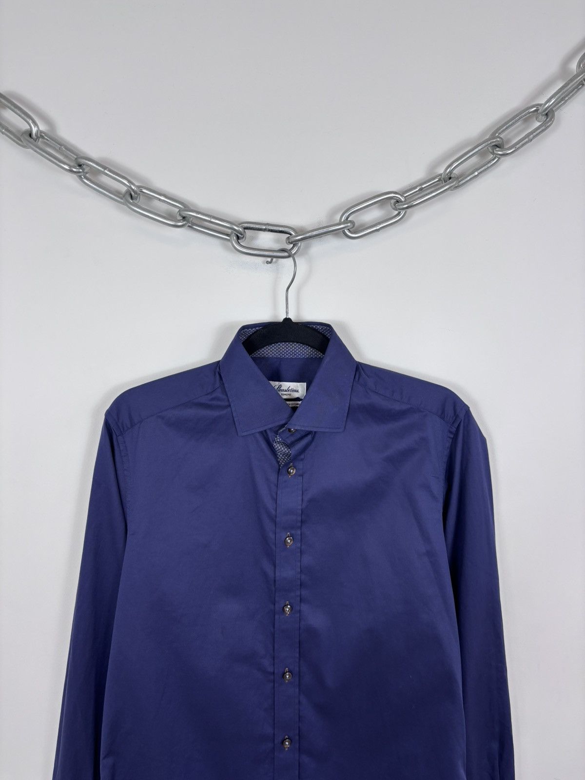 Strenstroms Stenstroms Men’s Slimline Navy Blue Dress Button Up Shirt Size US M / EU 48-50 / 2 - 2 Thumbnail