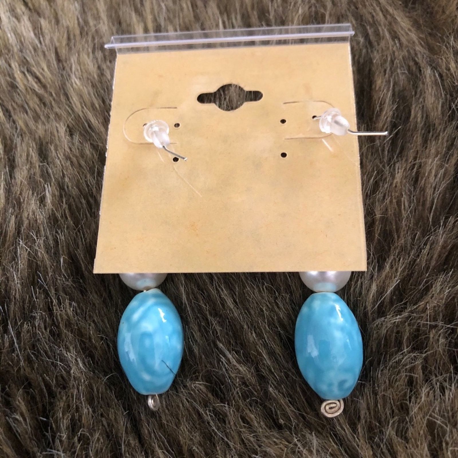 Handmade Handmade turquoise & Pearl glass bead earrings Size ONE SIZE - 7 Thumbnail