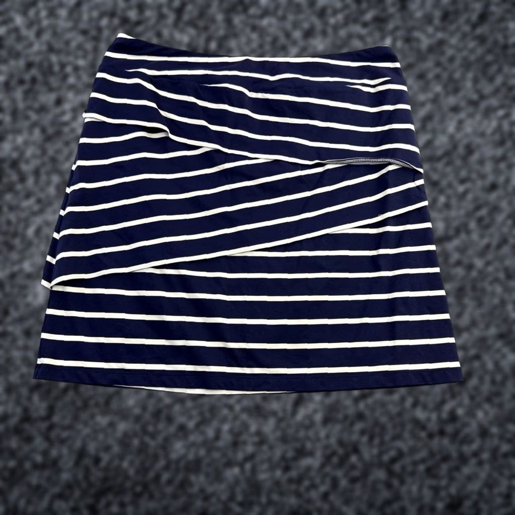 J.McLaughlin J McLaughlin Skirt Womens XL Navy White Striped Wrap Stretch Casual Nautical Size 40" / US 18 - 1 Thumbnail
